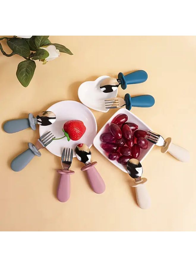 TYRY HU 2 Sets Silicone Stainless Steel Cutlery Spoon And Fork Light Pink Christmas Gift Halloween Thanksgiving - Image 1