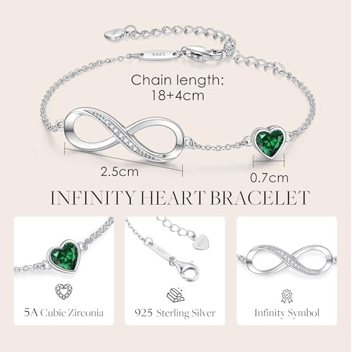 CDE Infinity Heart Symbol Charm Link Bracelet for Women 925 Sterling Silver Adjustable Mother's Day Gift Anniversary Jewelry Christmas Birthday Gifts for Wife Girlfriend Her - Image 4