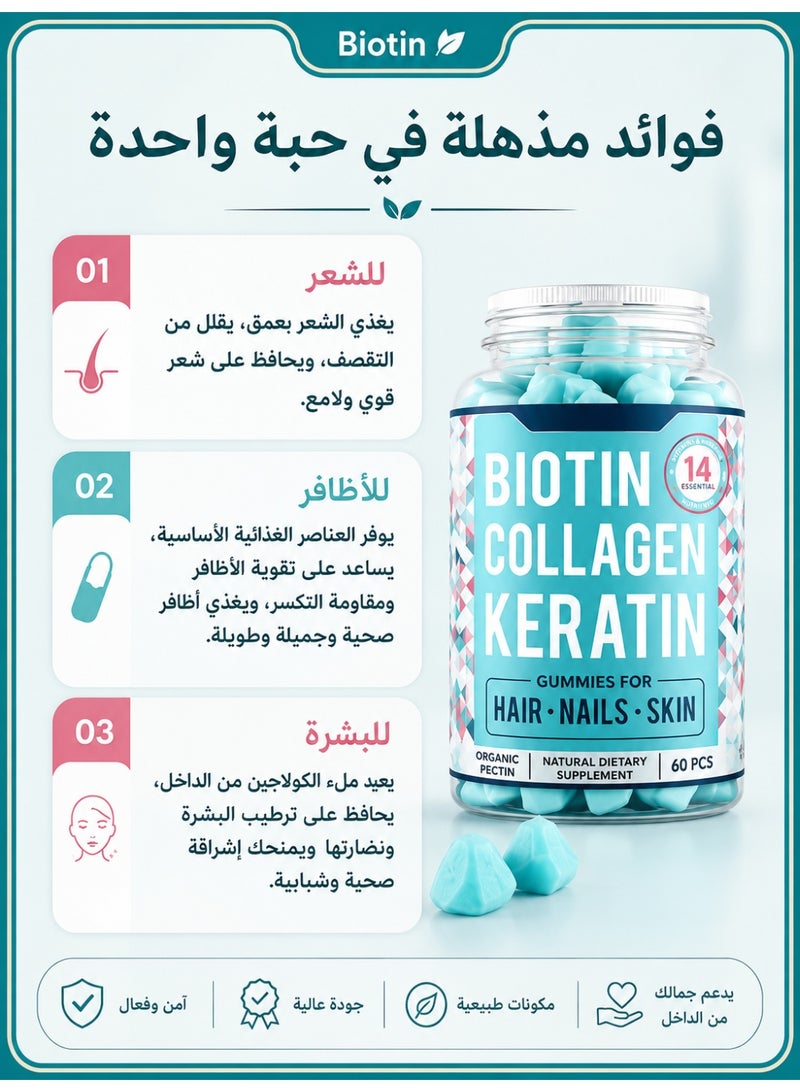 Biotin Triple-Action Beauty Gummies: Nourish Hair, Strengthen Nails, Revitalize Skin. Formulated with Biotin, Collagen, and Keratin. 60 Gummies. - Image 3