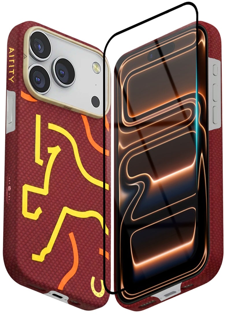 AIRITY Horse Style Bamboo Fiber Protective Case for iPhone 17 Pro – Ultra Durable, Lightweight & Premium Design with Screen Protector Red Yellow - Image 2