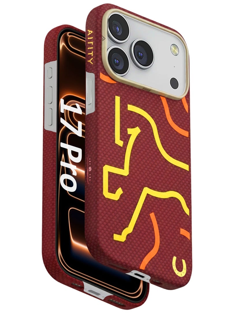AIRITY Horse Style Bamboo Fiber Protective Case for iPhone 17 Pro – Ultra Durable, Lightweight & Premium Design with Screen Protector Red Yellow - Image 3