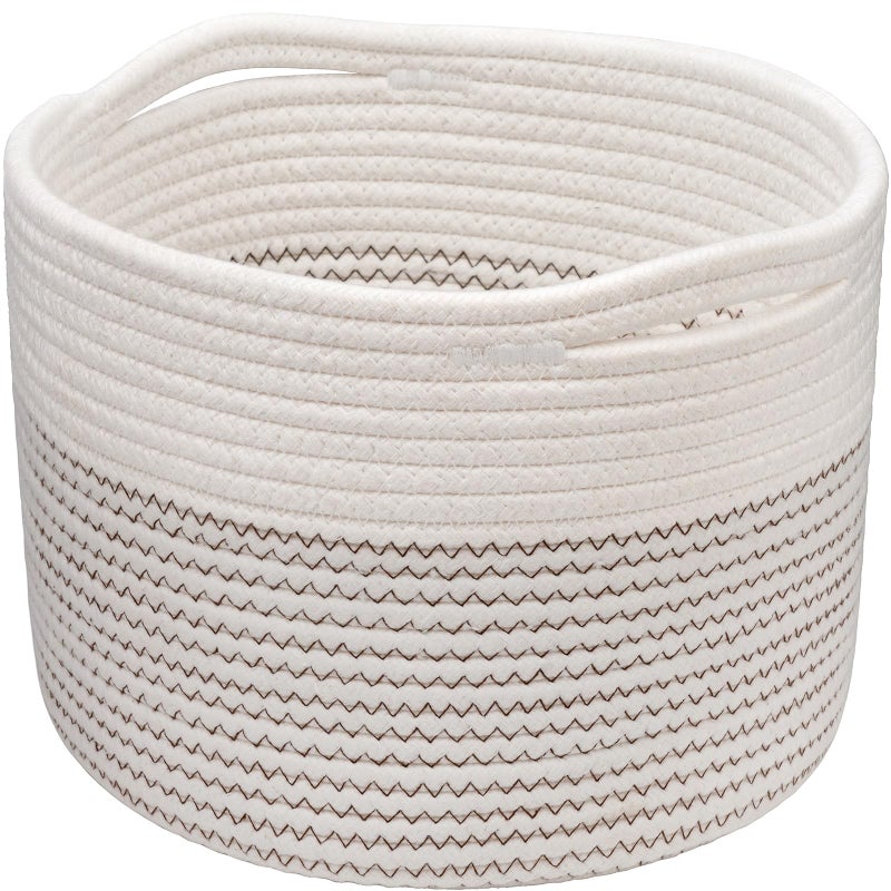 INDRESSME Small Rope Basket Round Woven Storage Baskets Cute Dog Toy Basket Cotton Baskets Baby Nursery Hamper Shelf Decorative Bin for Keys Gift 9.4 x 9.4 x 7.1 inches - Image 1