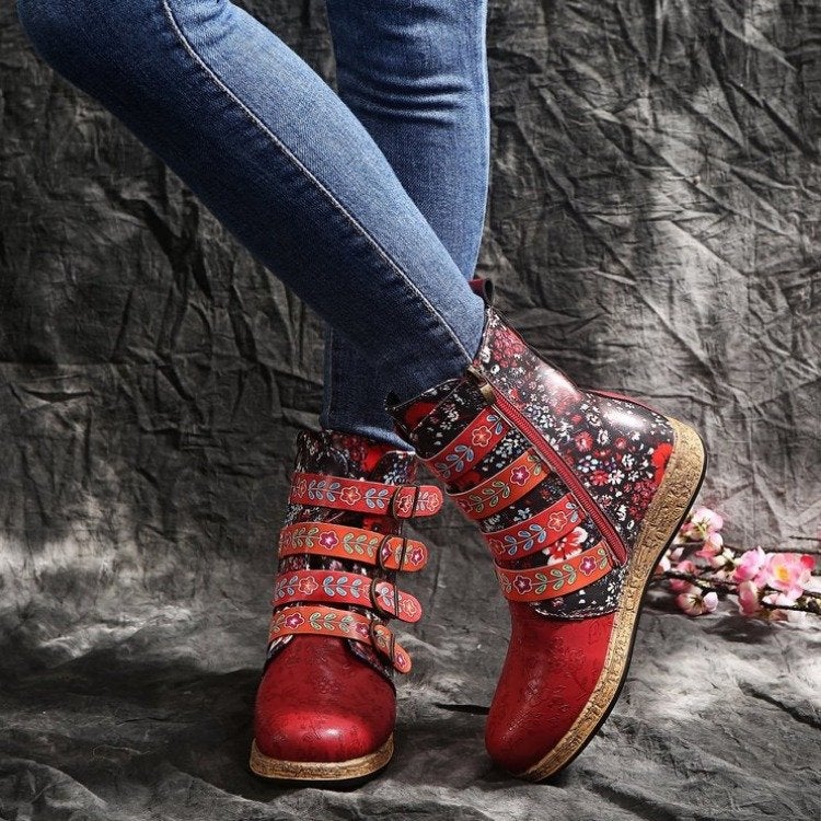 Ethnic Style Printed Fashion Boots Large Size Belt Buckle Boots Women'S Boots - Image 2