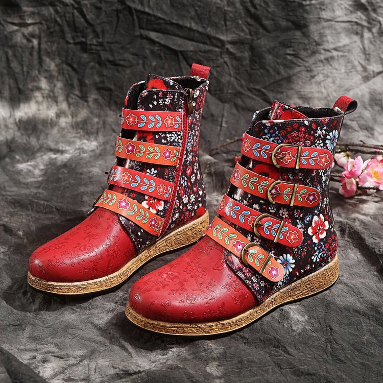 Ethnic Style Printed Fashion Boots Large Size Belt Buckle Boots Women'S Boots - Image 1