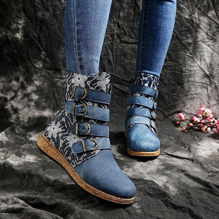 Ethnic Style Printed Fashion Boots Large Size Belt Buckle Boots Women'S Boots - Image 5