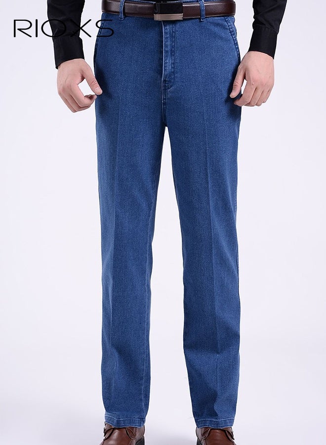 RIOXS Men's Light Blue Jeans, Summer Thin Washed Denim Pants, High Waist Loose Fit Stretch Business Casual Trousers, Elastic Comfort Office Work Pants for Men, Breathable Stretchable Men's Trousers, Spring Summer Essential Wardrobe​ - Image 1