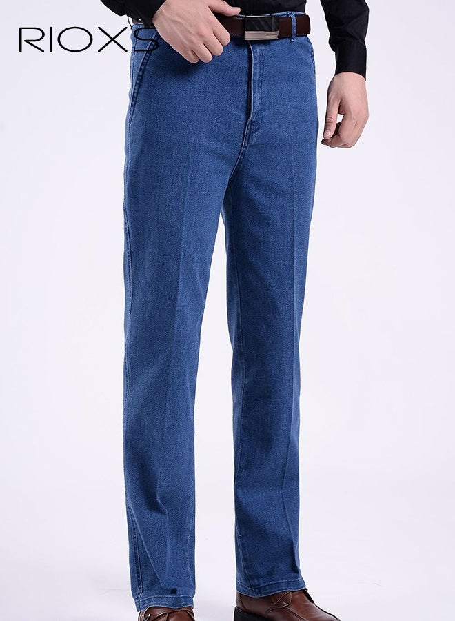 RIOXS Men's Light Blue Jeans, Summer Thin Washed Denim Pants, High Waist Loose Fit Stretch Business Casual Trousers, Elastic Comfort Office Work Pants for Men, Breathable Stretchable Men's Trousers, Spring Summer Essential Wardrobe​ - Image 2
