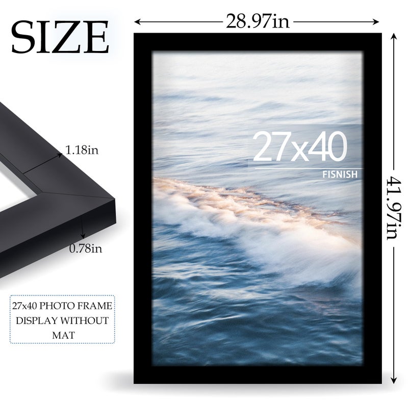 Fisnish 27x40 Poster Frame Black, 27x40 inch Movie Poster Frame with HD Plexiglass Durable and Scratch-proof for Horizontal or Vertical Wall Mounting, 1 Pack - Image 3