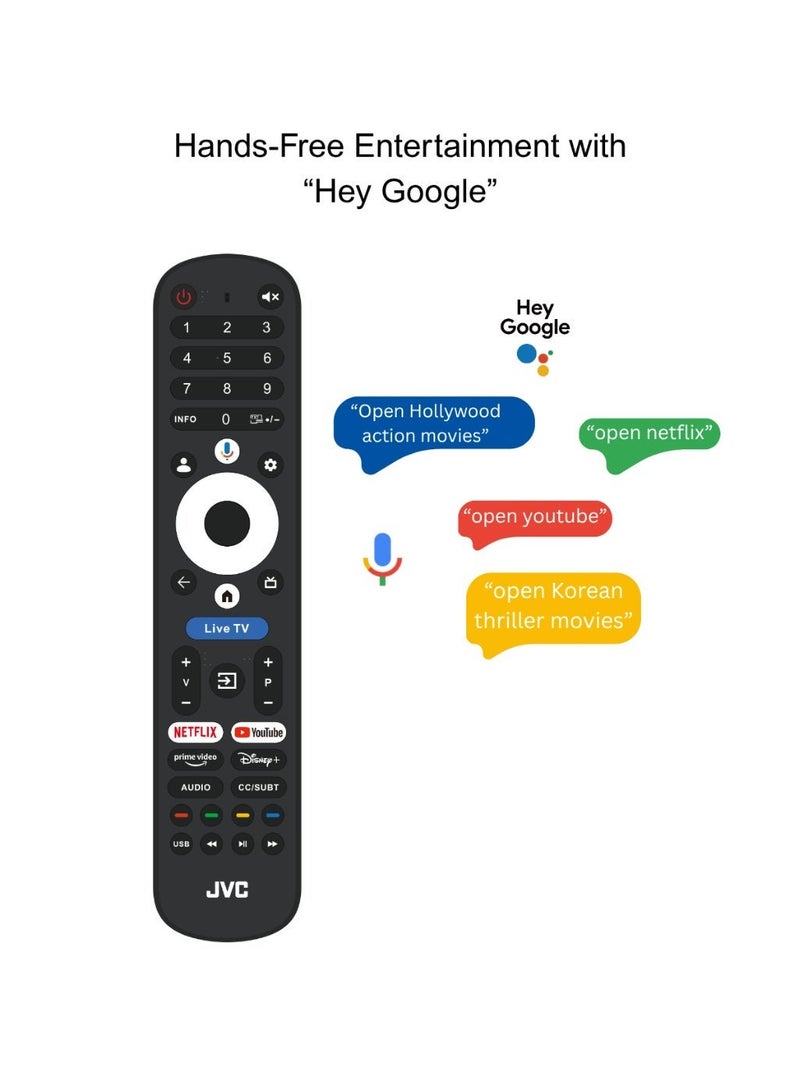 JVC 75 Inch Edgeless QLED 4K UHD Google Smart TV | 120Hz Refresh Rate | Google Assistant Voice Remote | Dolby Vision Atmos | Quad-Core Processor | Built-in Chromecast | Bluetooth - LT-75NQ7115 LT-75NQ7115 Black - Image 3