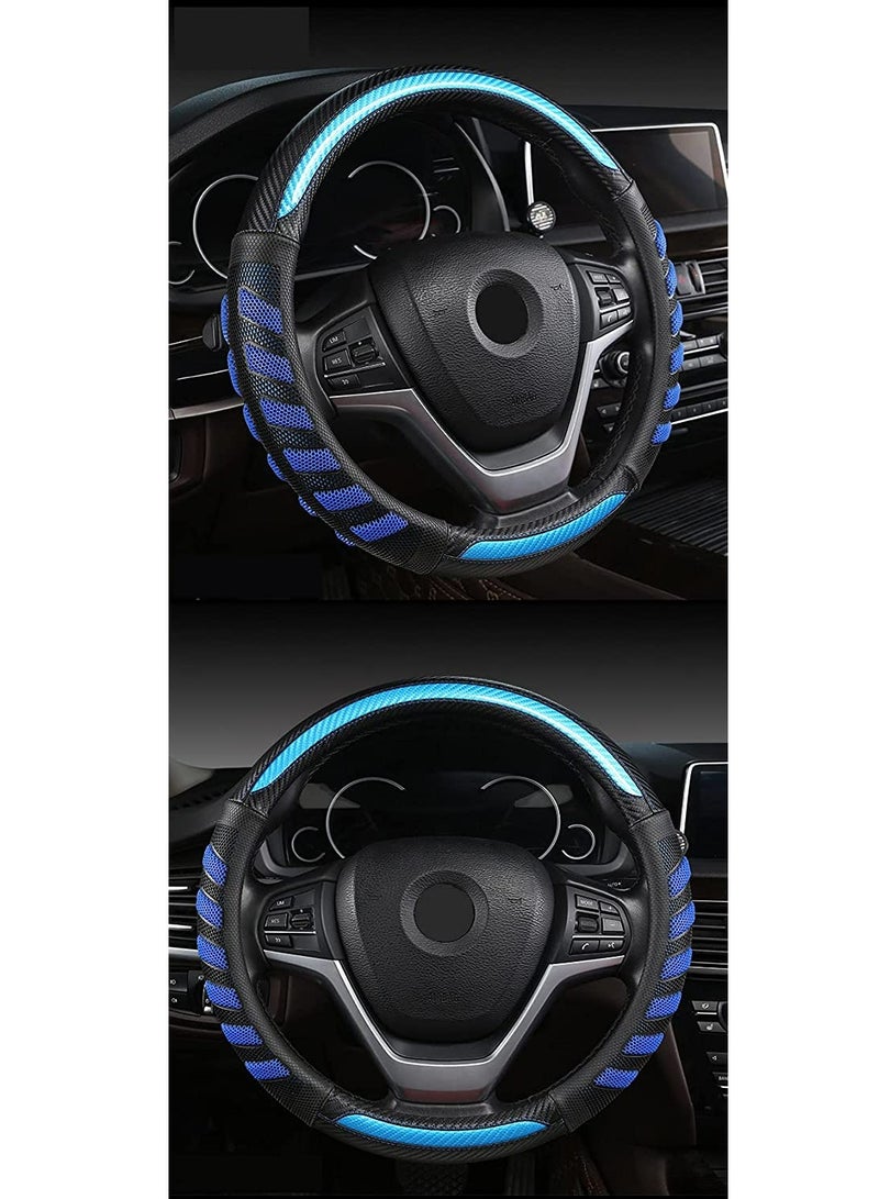 LIMOS Carbon Fiber Car Steering Wheel Cover with 3D Honeycomb Hole Anti-Slip Design, 15 Inch Universal(Blue)  - Image 2
