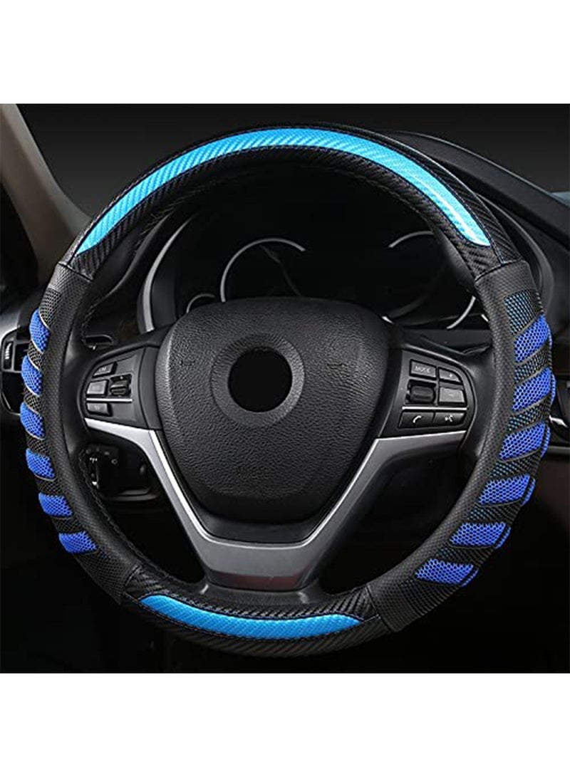 LIMOS Carbon Fiber Car Steering Wheel Cover with 3D Honeycomb Hole Anti-Slip Design, 15 Inch Universal(Blue)  - Image 1
