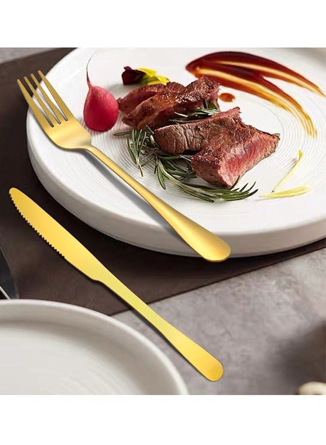 رولستيمي 24 قطع أطباق مجموعة ، الفولاذ المقاوم للصدأ أطباق السكاكين مجموعة ، الفضيات مجموعة مع ملعقة سكين وشوكة ، مرآة مصقول ، غسالة صحون آمنة ، مع شنقا السكاكين - Image 2