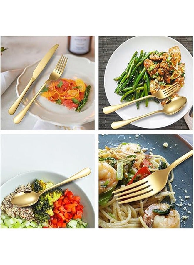 رولستيمي 24 قطع أطباق مجموعة ، الفولاذ المقاوم للصدأ أطباق السكاكين مجموعة ، الفضيات مجموعة مع ملعقة سكين وشوكة ، مرآة مصقول ، غسالة صحون آمنة ، مع شنقا السكاكين - Image 5