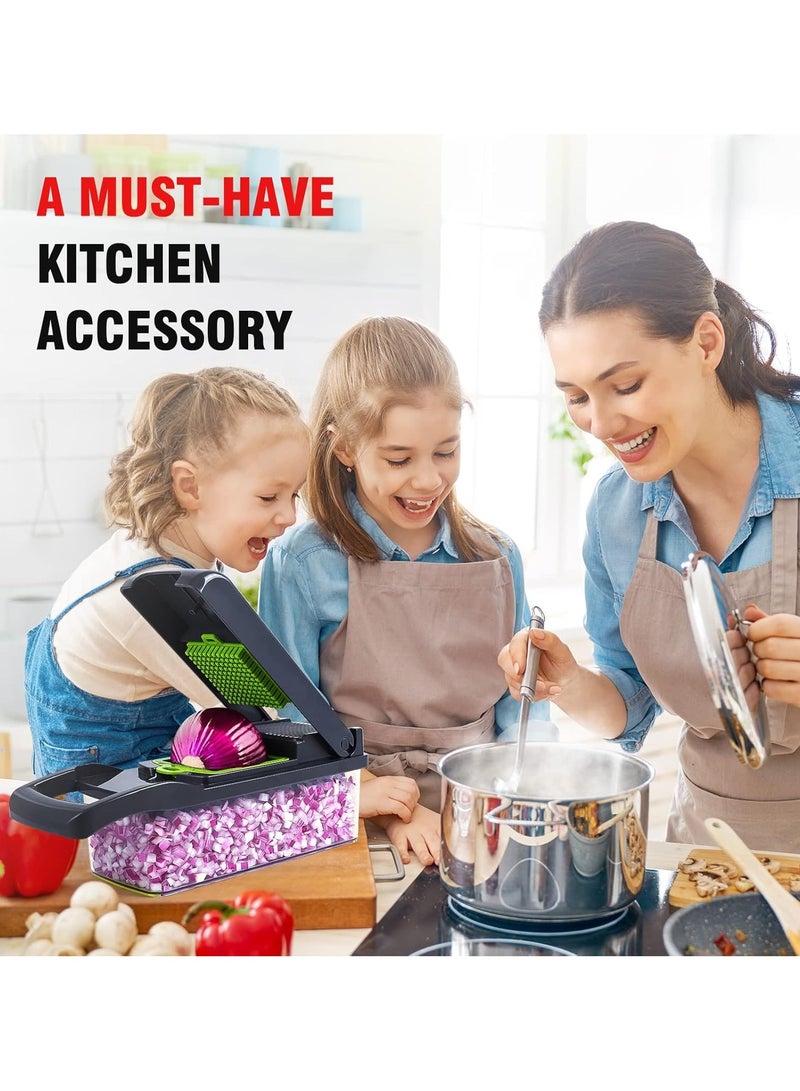قطاعة خضروات 16 في 1 متعددة الاستخدام – قطاعة بصل وخضار مع حاوية وأدوات تقطيع مختلفة – قطاعة يدوية للخضار والفواكه والجبن والسلطة – ملحقات مطبخ متكاملة - Image 2