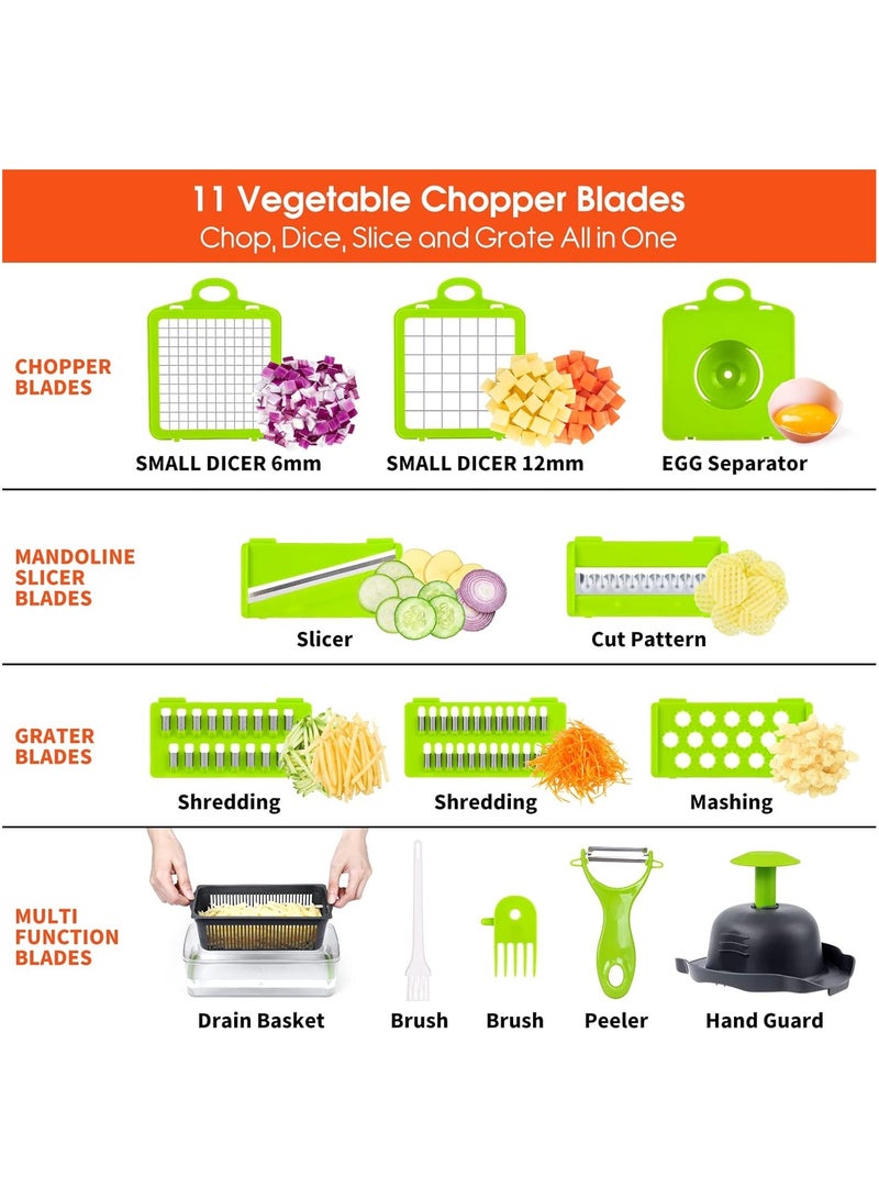 قطاعة خضروات 16 في 1 متعددة الاستخدام – قطاعة بصل وخضار مع حاوية وأدوات تقطيع مختلفة – قطاعة يدوية للخضار والفواكه والجبن والسلطة – ملحقات مطبخ متكاملة - Image 3