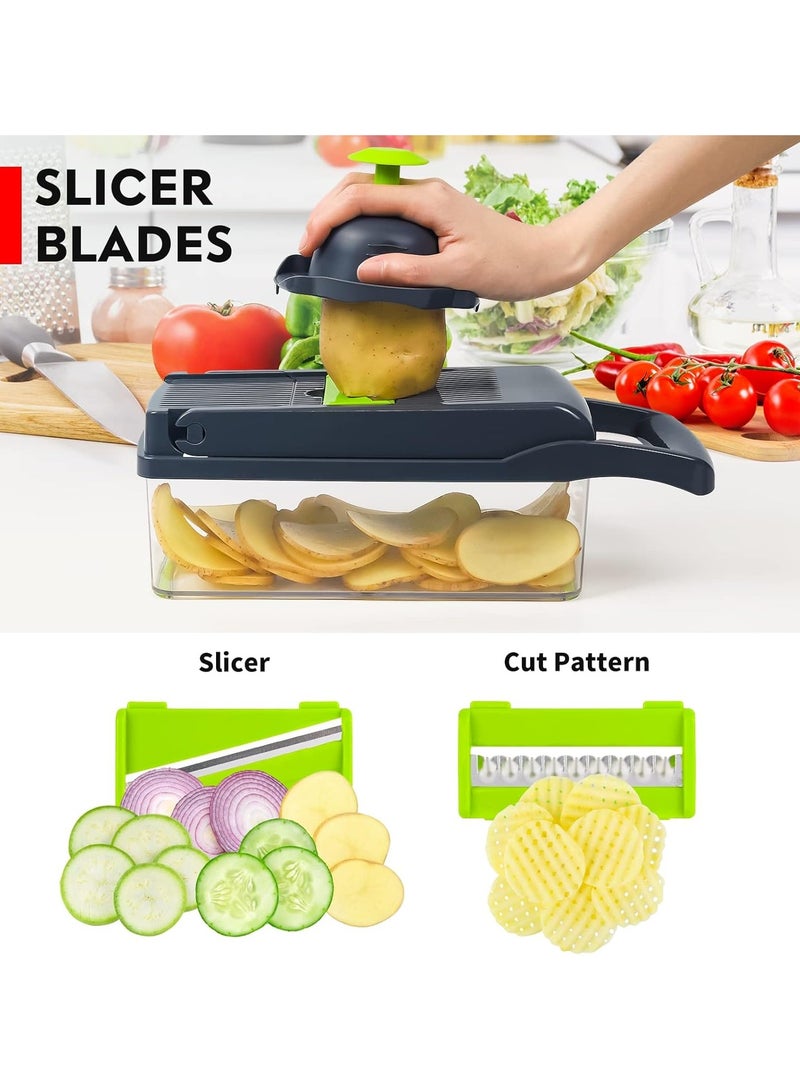 قطاعة خضروات 16 في 1 متعددة الاستخدام – قطاعة بصل وخضار مع حاوية وأدوات تقطيع مختلفة – قطاعة يدوية للخضار والفواكه والجبن والسلطة – ملحقات مطبخ متكاملة - Image 5