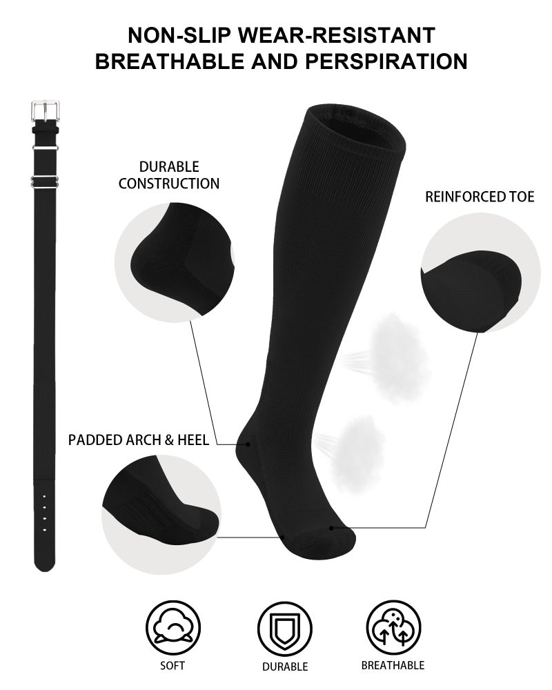 QBK 2T/3T/4T/5T Toddler Baseball Socks And Belt Youth Softball Tee Ball Combo Set for Boy Girl (1 Pairs of Socks & 1 Belt)(BLACK 2-4T) - Image 2