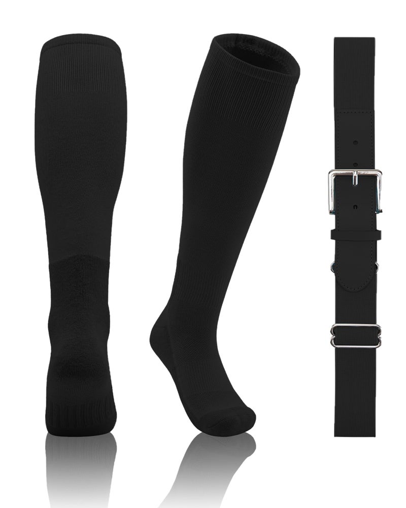 QBK 2T/3T/4T/5T Toddler Baseball Socks And Belt Youth Softball Tee Ball Combo Set for Boy Girl (1 Pairs of Socks & 1 Belt)(BLACK 2-4T) - Image 1