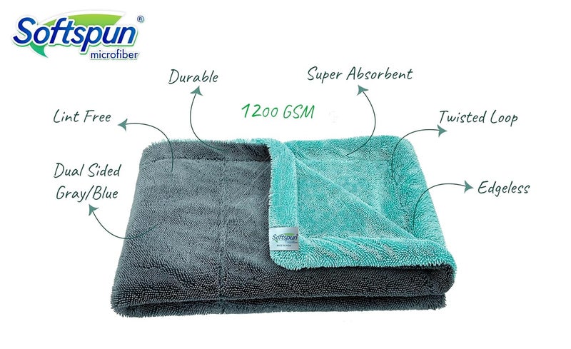 SOFTSPUN Microfiber Cloth for Car - 1200 GSM, 40x60cms, 1Pcs, Multicolor Twisted Loop Super Absorbent Towel…… - Image 3