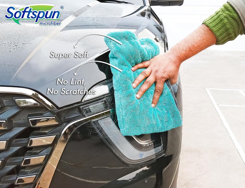 SOFTSPUN Microfiber Cloth for Car - 1200 GSM, 40x60cms, 1Pcs, Multicolor Twisted Loop Super Absorbent Towel…… - Image 4