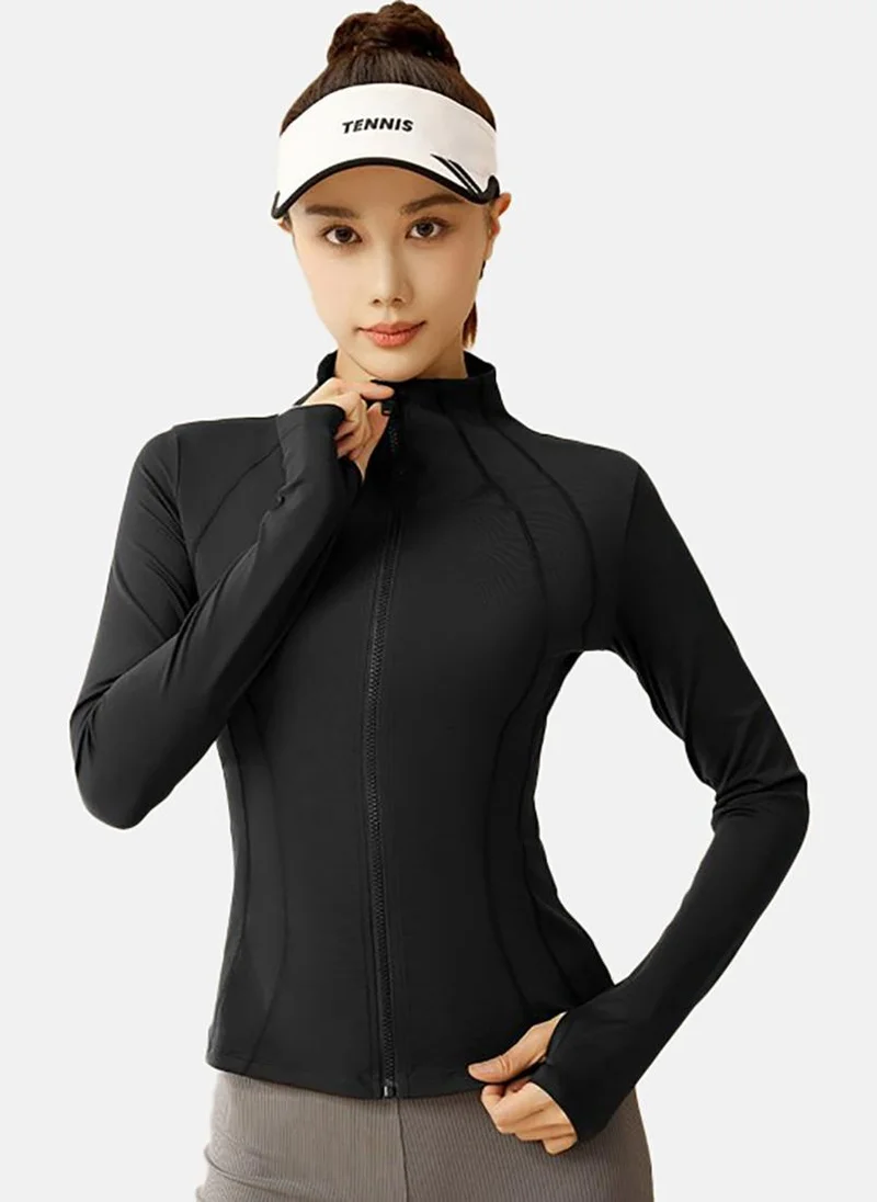 YUNIQEE Black Solid Slim Fit High Neck Jacket