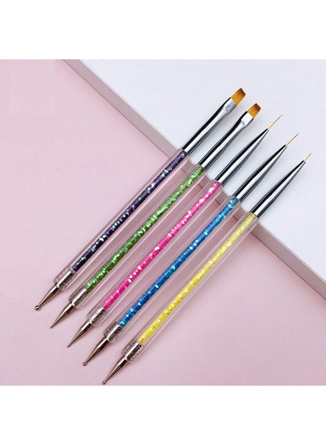 iFwevs Nail Art Brushes,5pcs Double Ended Brush & Dotting Tool Kit,Including Nail Liner Brush and Nail Dotting Pens for Nail Art Nail Salon - Image 2