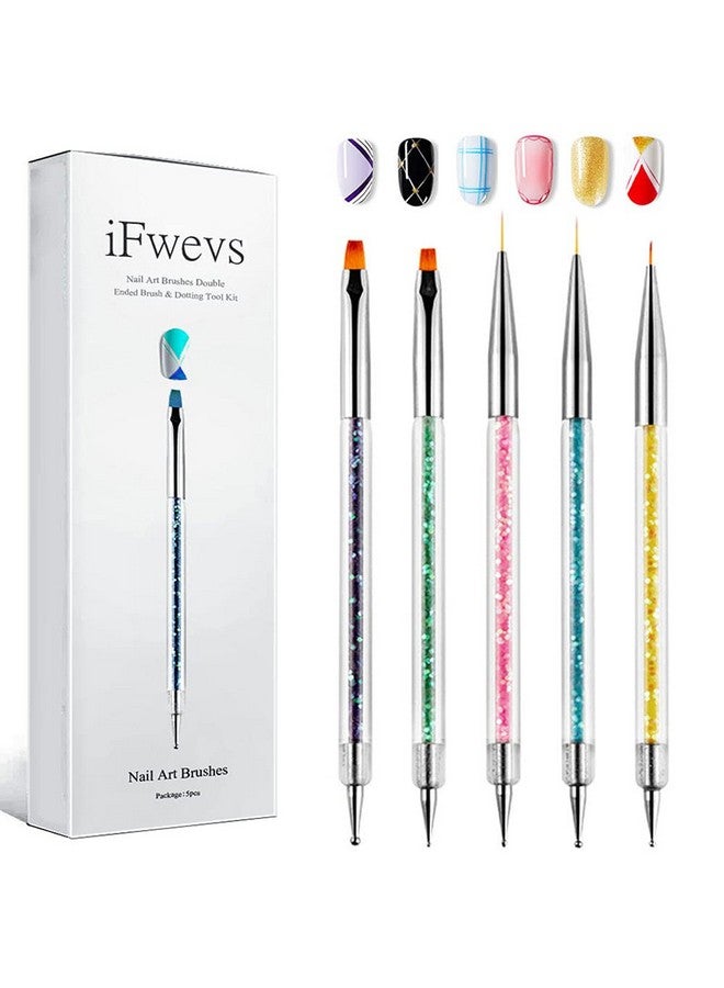 iFwevs Nail Art Brushes,5pcs Double Ended Brush & Dotting Tool Kit,Including Nail Liner Brush and Nail Dotting Pens for Nail Art Nail Salon - Image 1