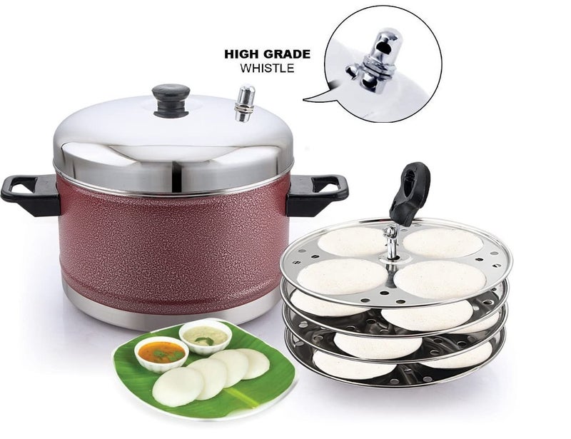 KLASSI KICHEN Stainless Steel Idly Cooker Induction and Gas Stove Compatible Idli Maker Silver 16 Idlies 4Plates Red - Image 4
