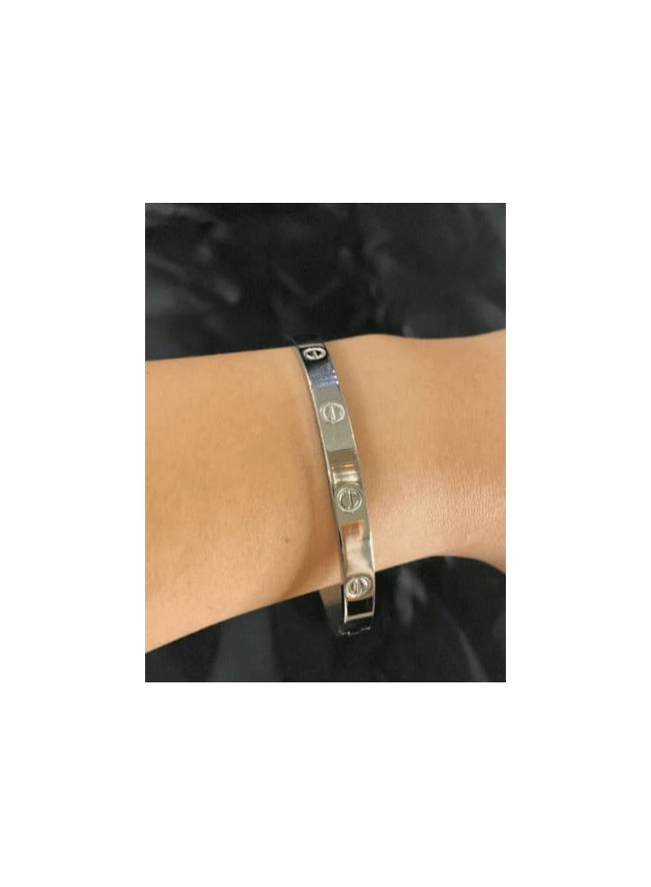 Luxuria 18K White Plated Stainless Steel Friendship Bracelets, Luxury Celebrity Stainless Steel Bracelet, Love Jewelry, Valentine's Day and Birthday Gifts for Women - Image 4