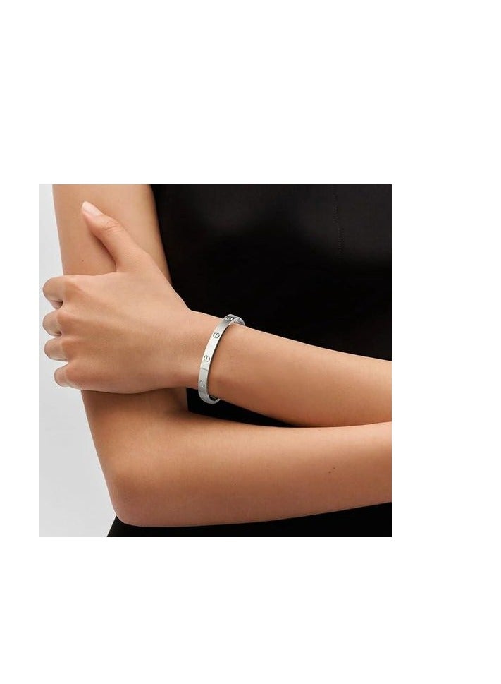 لاكجيريا أساور الصداقة من الفولاذ المقاوم للصدأ المطلي باللون الأبيض عيار 18 قيراطًا، سوار فاخر من الفولاذ المقاوم للصدأ للمشاهير، مجوهرات الحب، هدايا عيد الحب وأعياد الميلاد للنساء - Image 3