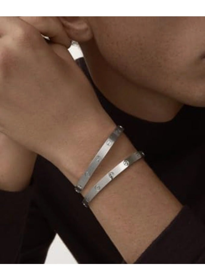 لاكجيريا أساور الصداقة من الفولاذ المقاوم للصدأ المطلي باللون الأبيض عيار 18 قيراطًا، سوار فاخر من الفولاذ المقاوم للصدأ للمشاهير، مجوهرات الحب، هدايا عيد الحب وأعياد الميلاد للنساء - Image 1