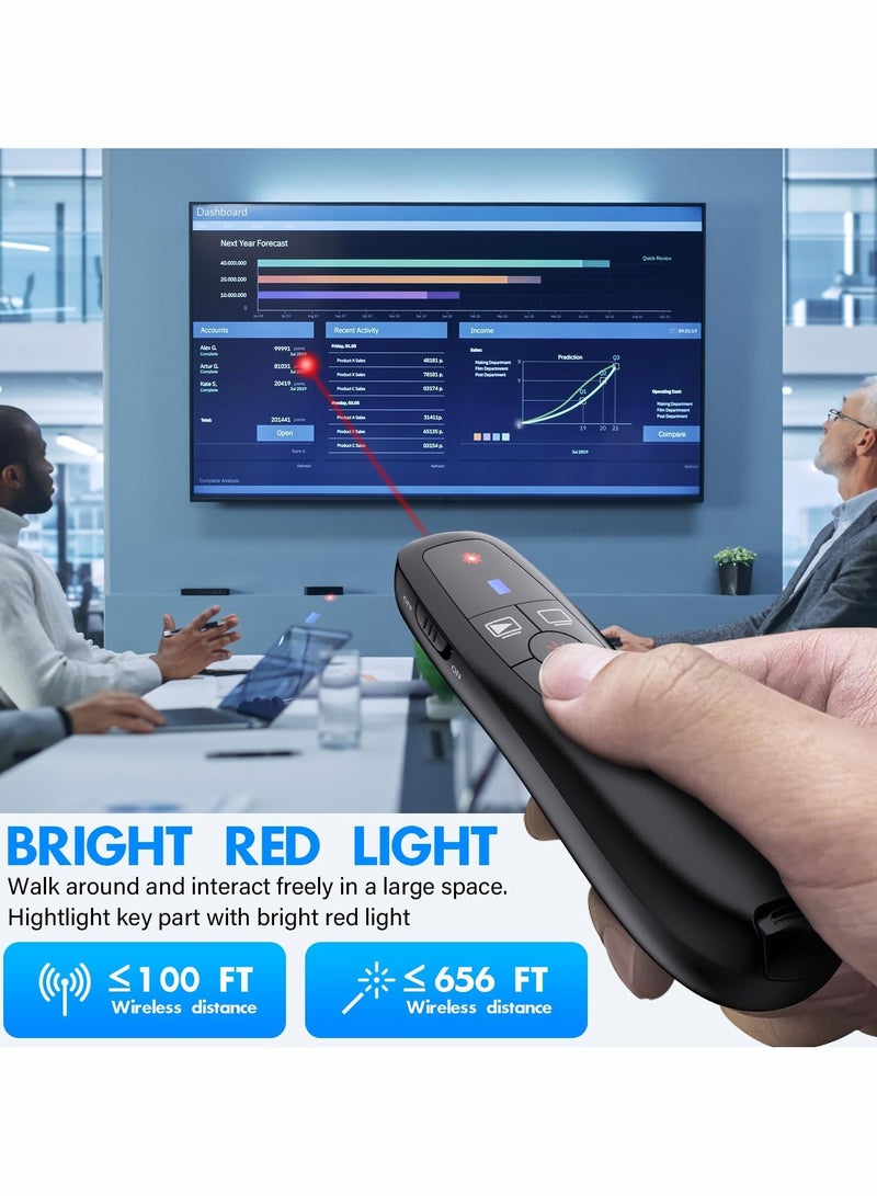Rechargeable Presentation Clicker with 2-in-1 USB Type C, Wireless Presenter Remote Clicker for PowerPoint Presentations, Pointer RF 2.4GHz USB PowerPoint Clicker Slide Advancer with Volume Control