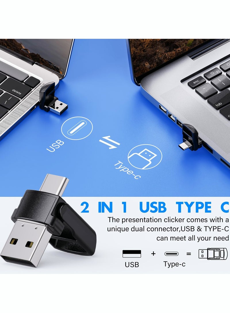 Rechargeable Presentation Clicker with 2-in-1 USB Type C, Wireless Presenter Remote Clicker for PowerPoint Presentations, Pointer RF 2.4GHz USB PowerPoint Clicker Slide Advancer with Volume Control