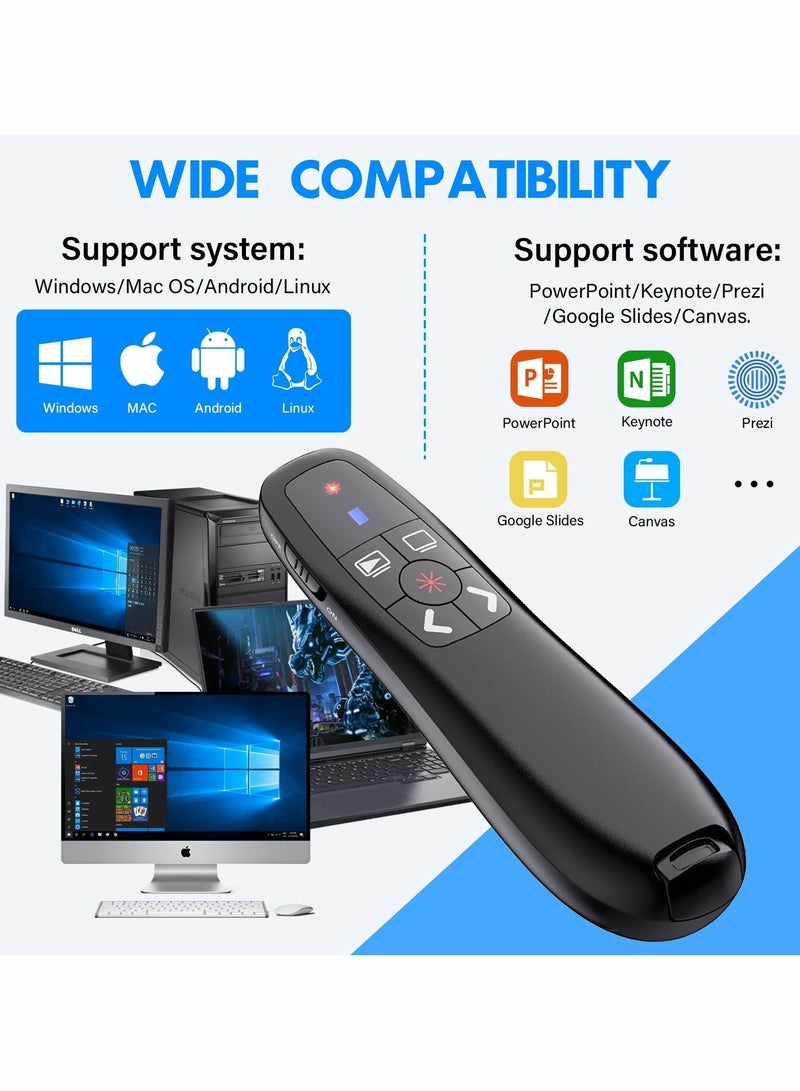 Rechargeable Presentation Clicker with 2-in-1 USB Type C, Wireless Presenter Remote Clicker for PowerPoint Presentations, Pointer RF 2.4GHz USB PowerPoint Clicker Slide Advancer with Volume Control