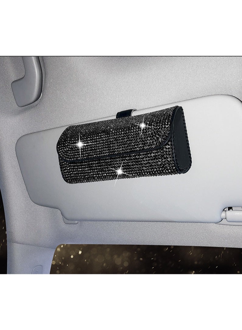 Bling Rhinestone Car Sunglasses Holder, Crystal-Encrusted Glasses Storage Case for Car Sun Visor, Universal Auto Eyeglasses Organizer Box