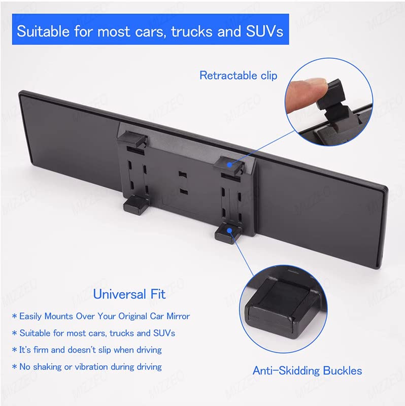 MIZZEO Broadway Car Rear View Mirror HD Anti Glare Large Field of Panoramic Rearview Mirror with Wide Angle Blue Tint Compatible with Maruti Esteem (1994-2004) - Image 4