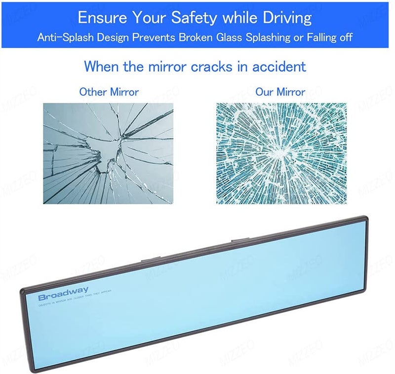 MIZZEO Broadway Car Rear View Mirror HD Anti Glare Large Field of Panoramic Rearview Mirror with Wide Angle Blue Tint Compatible with Maruti Esteem (1994-2004) - Image 5