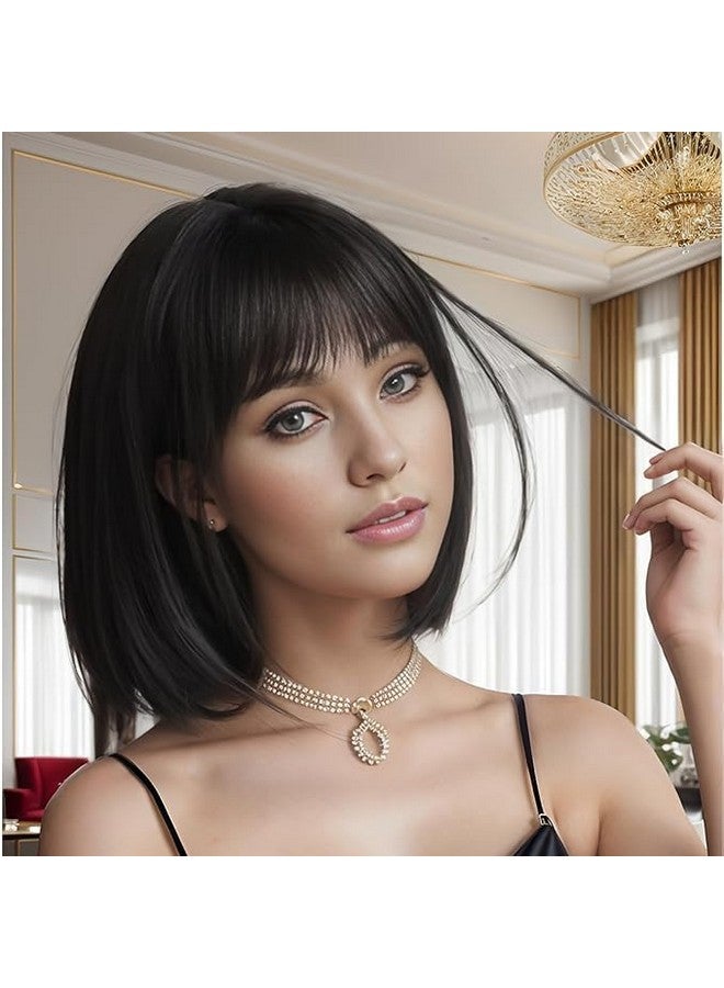 Thrift Bazaar Natural Black Short Bob Hair Wigs for Women With Bangs 12inch Straight Synthetic Cosplay Halloween Party Wig For Girls Daily Use Colorful Hair Wigs - Image 3