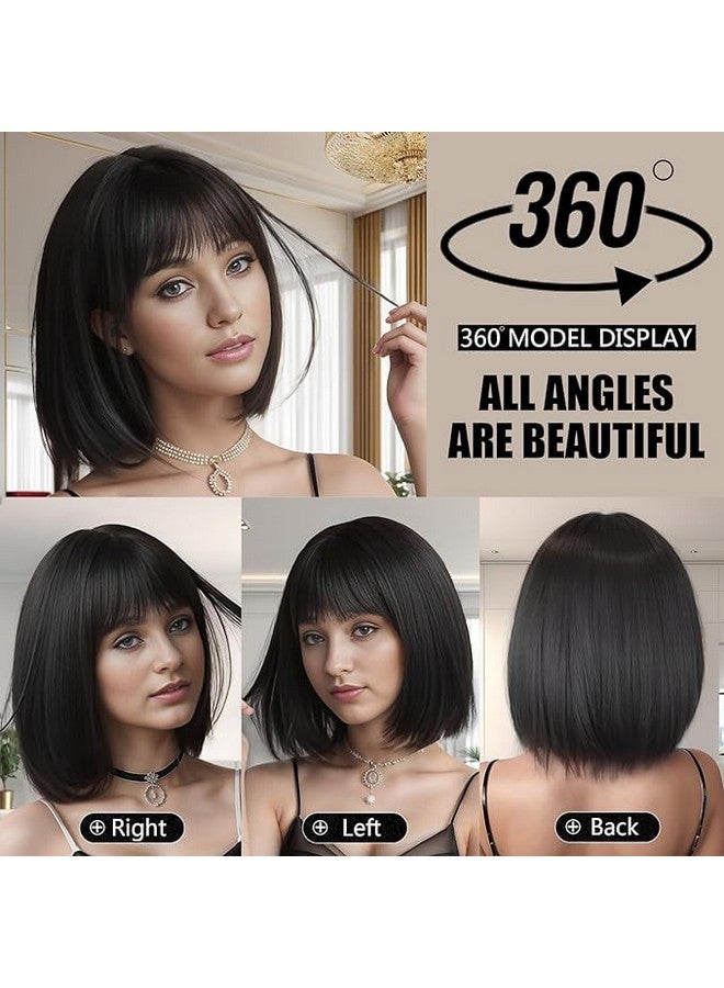Thrift Bazaar Natural Black Short Bob Hair Wigs for Women With Bangs 12inch Straight Synthetic Cosplay Halloween Party Wig For Girls Daily Use Colorful Hair Wigs - Image 4