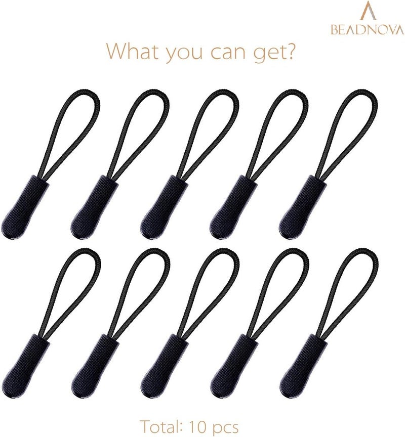 BEADNOVA BEADNOVA Durable Zipper Pull Zip Tab Zipper Tag Cord Pull Extension for Handbag Purse Backpack Jacket Bags Coat Boots Black 10 PCS - Image 3