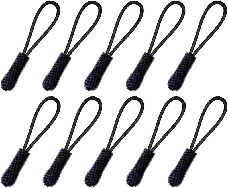 BEADNOVA BEADNOVA Durable Zipper Pull Zip Tab Zipper Tag Cord Pull Extension for Handbag Purse Backpack Jacket Bags Coat Boots Black 10 PCS - Image 1
