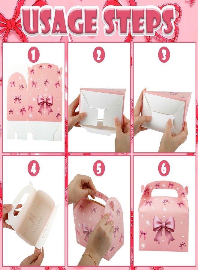 Sumalon 30 Pcs Party Favor Boxes with Handles, 6.3 Inch Foldable Paper Treat Boxes Candy Boxes, Gift Boxes Goodies Boxes for Birthday, Shower, Wedding, Party Supplies Decorations (Bow) - Image 4