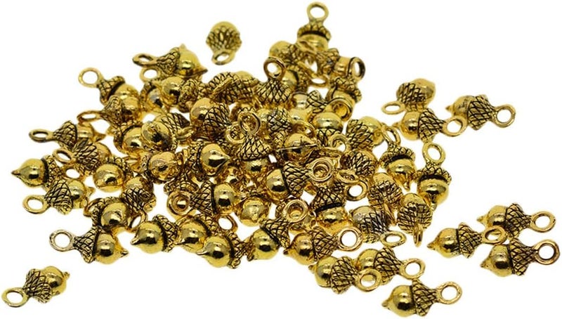 klarako 50 Pack Metal Fruit Acorn Charms Beads Bulk for DIY Craft Pendants Bracelet Necklace Earring Keychain Jewelry Making Finding Accessories - Golden - Image 1