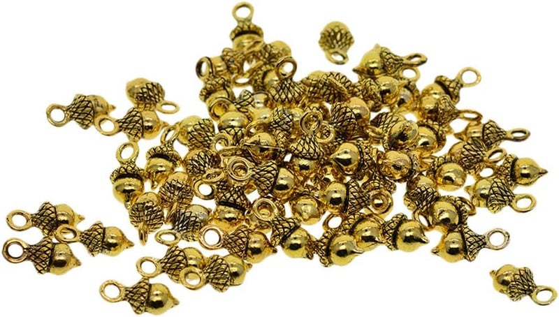 klarako 50 Pack Metal Fruit Acorn Charms Beads Bulk for DIY Craft Pendants Bracelet Necklace Earring Keychain Jewelry Making Finding Accessories - Golden - Image 2