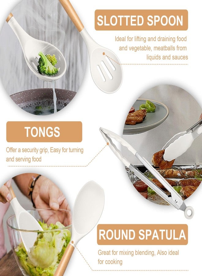 تيم فار مجموعة أدوات طهي من تيم فار، 12 قطعة من أدوات المطبخ المصنوعة من السيليكون، مناسبة لأواني الطهي غير اللاصقة، بمقبض خشبي، ملعقة مسطحة، ملعقة تقليب، غير سامة وغير لاصقة، لون أبيض - Image 5