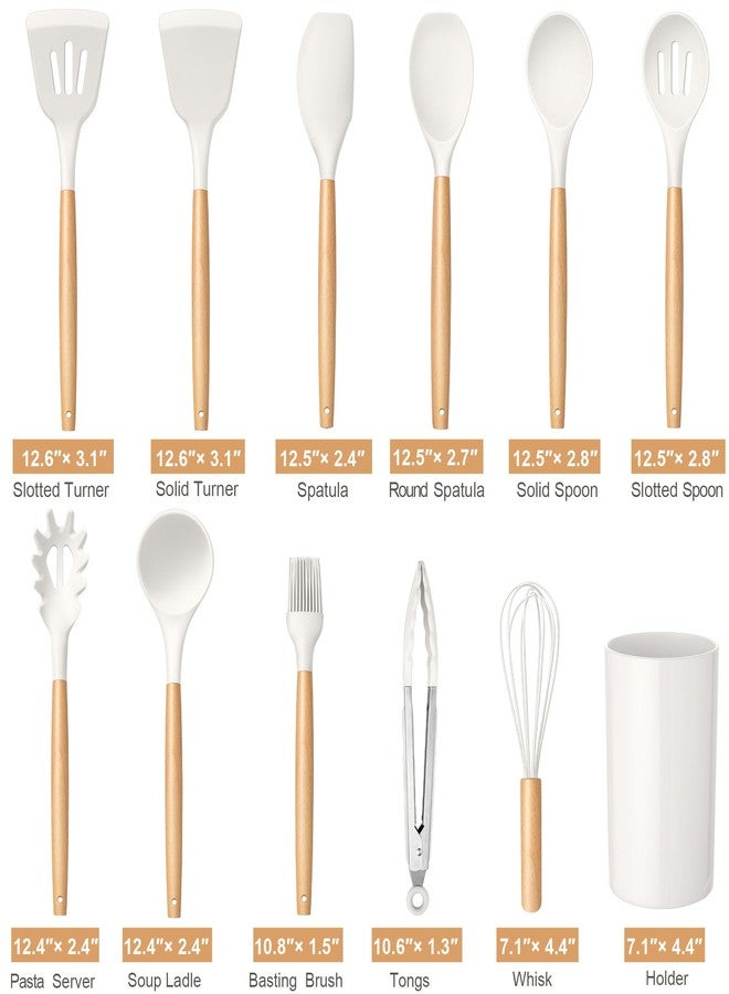 تيم فار مجموعة أدوات طهي من تيم فار، 12 قطعة من أدوات المطبخ المصنوعة من السيليكون، مناسبة لأواني الطهي غير اللاصقة، بمقبض خشبي، ملعقة مسطحة، ملعقة تقليب، غير سامة وغير لاصقة، لون أبيض - Image 2