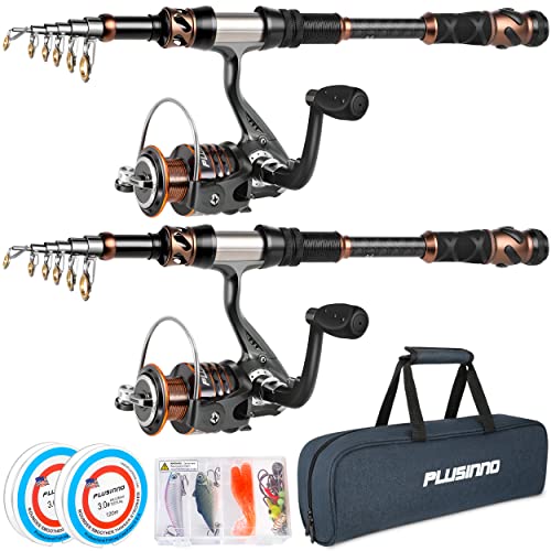 PLUSINNO Fishing Rod and Reel Combos 24 Ton Carbon Fiber Telescopic Fishing Pole Spinning Reel 12 1 Shielded Bearings Stainless Steel BBFree Carrier Bag Case Travel Saltwater Freshwater Fishing - Image 1