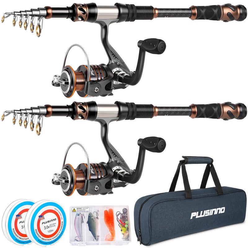 PLUSINNO Fishing Rod and Reel Combos 24 Ton Carbon Fiber Telescopic Fishing Pole Spinning Reel 12 1 Shielded Bearings Stainless Steel BBFree Carrier Bag Case Travel Saltwater Freshwater Fishing - Image 2
