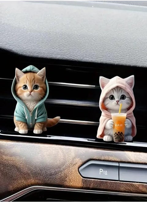 Set of 4 Cute Cat Car Air Vent Decoration Clamped Scent Holders - Freshen the Air with Pressed Scents - Car Interior Accessories for Driving Fun