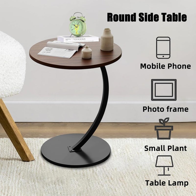 AIRFULAE Round Side Table, End Table for Small Spaces Round Coffee Table Wood Rustic Nightstand Bedside Table Sofa Table Coffee Snack Table Drink Table for Living Room,Bedroom (A) - Image 3